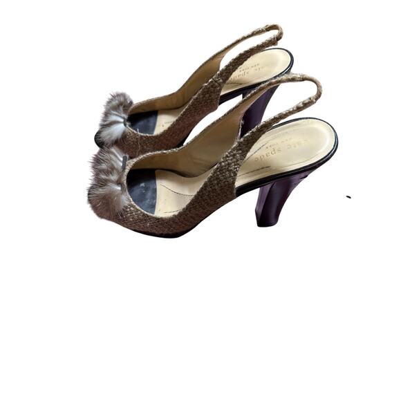 Kate Spade Tan Sling back Platform Peep Toe Heels with Faux Fur Sz 9 - Picture 2 of 2